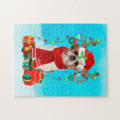 Shih Tzu im Schnee mit Weihnachtsgeschenken Puzzle (Horizontal)