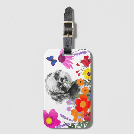 Shih Tzu in Blume Gepäckmarke Gepäckanhänger (Vorderseite Vertikal)
