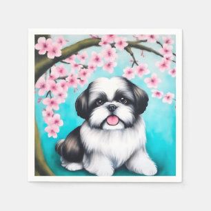 Shih Tzu in Oriental Cherry Blossom Serviette
