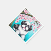 Shih Tzu in Oriental Cherry Blossom Serviette (Ecke)