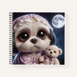 Shih Tzu in Pyjamas mit Teddybär, von Natasha Us Notizblock