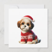 Shih Tzu in Red Sweater Feiertagskarte (Vorderseite)