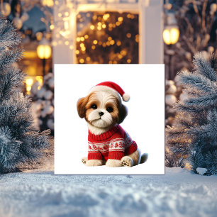 Shih Tzu in Red Sweater Feiertagskarte