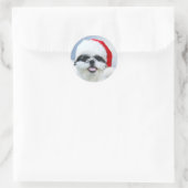 Shih Tzu in Weihnachtsmannmütze Runder Aufkleber (Tasche)