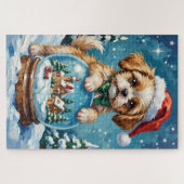 Shih Tzu inside Christmas Snow Globe Hat Puzzle (Horizontal)