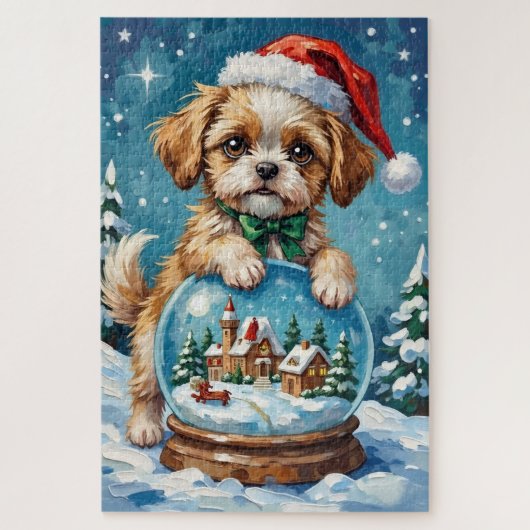 Shih Tzu inside Christmas Snow Globe Hat Puzzle (Vertikal)