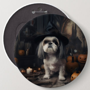 Shih Tzu Kürbisse Halloween Gruselig Button