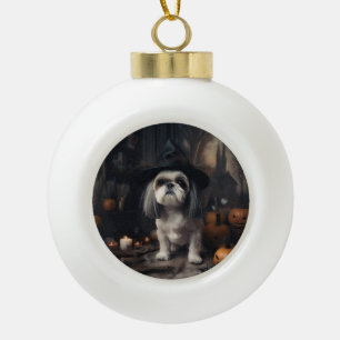 Shih Tzu Kürbisse Halloween Gruselig Keramik Kugel-Ornament