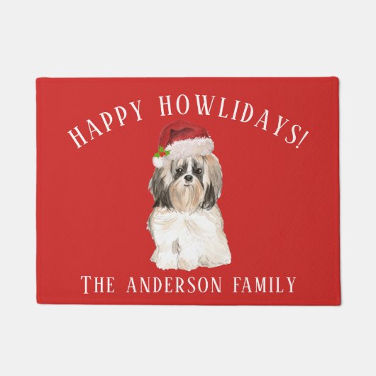 Shih tzu Längere Haare Hund Happy Howlidays Weihna Fußmatte (Vorderseite)