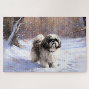 Shih Tzu Lass es schneien Weihnachten Puzzle