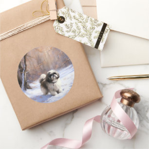 Shih Tzu Lass es schneien Weihnachten Runder Aufkleber
