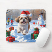 Shih Tzu läuft in Snow mit Weihnachtshut Mousepad (Mit Mouse)