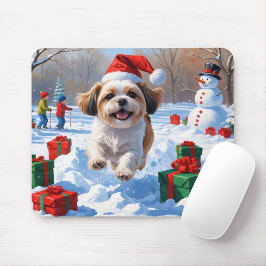 Shih Tzu läuft in Snow mit Weihnachtshut Mousepad (Mit Mouse)