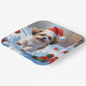 Shih Tzu läuft in Snow mit Weihnachtshut Pappteller (Gewinkelt)