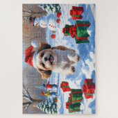 Shih Tzu läuft in Snow mit Weihnachtshut Puzzle (Vertikal)