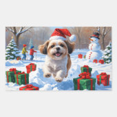 Shih Tzu läuft in Snow mit Weihnachtshut Rechteckiger Aufkleber (Vorderseite)