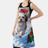 Shih Tzu läuft in Snow mit Weihnachtshut Schürze (InSitu)