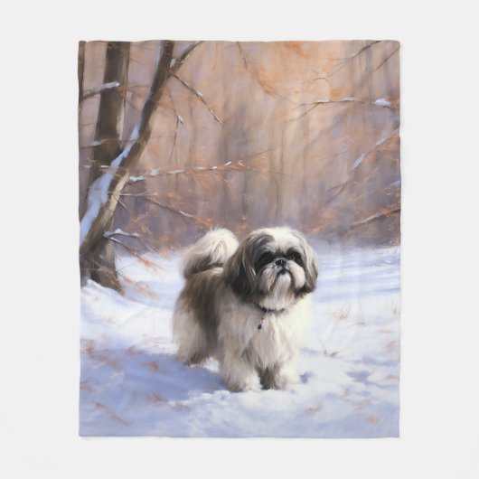 Shih Tzu Let It Snow Weihnachten Fleecedecke (Vorderseite)