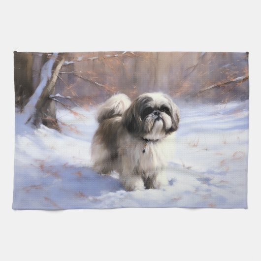 Shih Tzu Let It Snow Weihnachten Geschirrtuch (Horizontal)