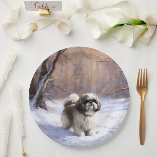 Shih Tzu Let It Snow Weihnachten Pappteller (Hochzeit)