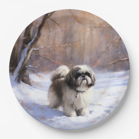 Shih Tzu Let It Snow Weihnachten Pappteller (Vorderseite)