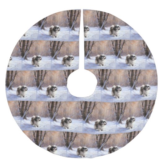 Shih Tzu Let It Snow Weihnachten Polyester Weihnachtsbaumdecke (Vorderseite)