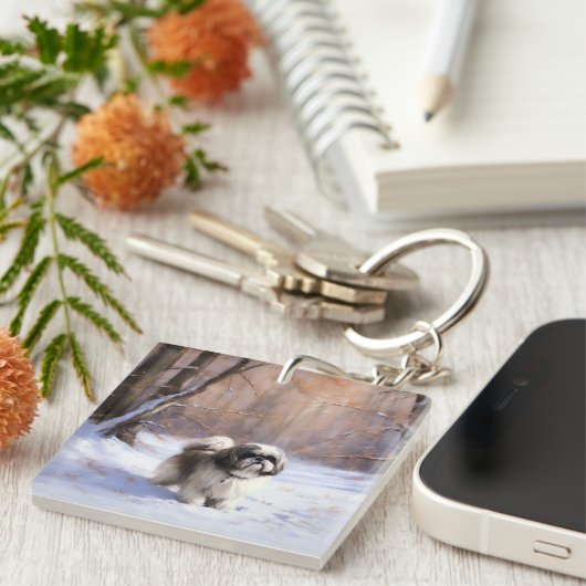 Shih Tzu Let It Snow Weihnachten Schlüsselanhänger (Vorderseite rechts)