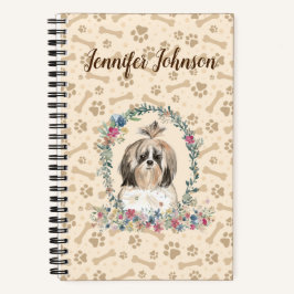 Shih Tzu Long Hair Dog Paw Print & Floral Niedlich Notizblock