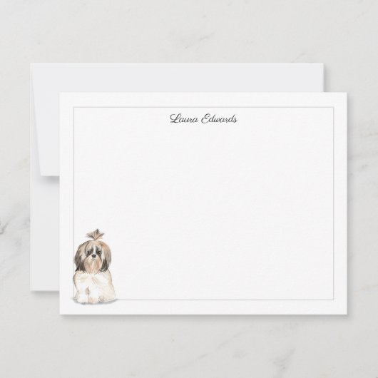 Shih Tzu Long Hair Gray Border Personalized Mitteilungskarte (Vorderseite)