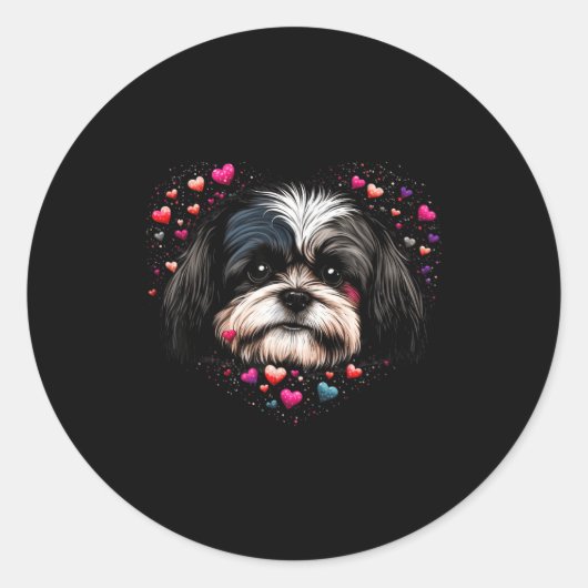 Shih Tzu Love Heart For Valentines Day On Shih Tzu Runder Aufkleber (Vorderseite)