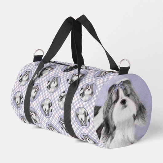 Shih Tzu Malerei Schwarz & Weiß Original Dog Art Duffle Bag (Linke Seite)