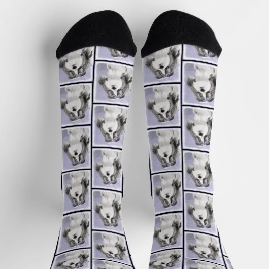 Shih Tzu Malerei Schwarz & Weiß Original Dog Art Socken (Oben)