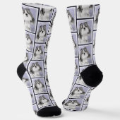 Shih Tzu Malerei Schwarz & Weiß Original Dog Art Socken (Gewinkelt)