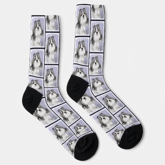 Shih Tzu Malerei Schwarz & Weiß Original Dog Art Socken (Rechts)