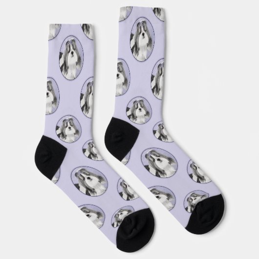Shih Tzu Malerei Schwarz & Weiß Original Dog Art Socken (Rechts)