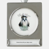 Shih Tzu Mama 2 Banner-Ornament Silber (Vorderseite)
