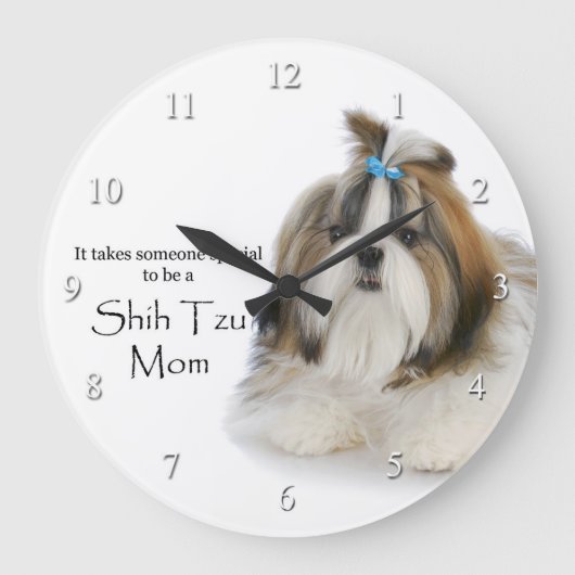 Shih Tzu Mama Clock Große Wanduhr (Vorderseite)