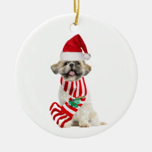 Shih tzu mit Hat Scaft Weihnachten Keramik Ornament