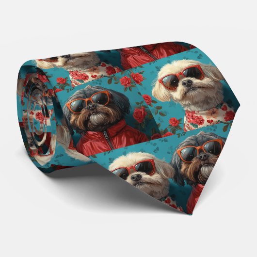 Shih Tzu mit Herz-Rose Valentinstag Krawatte (Gerollt)