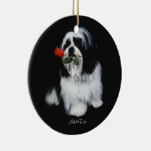 Shih Tzu mit Rose Keramik Ornament (Rechts)