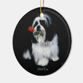 Shih Tzu mit Rose Keramik Ornament (Links)