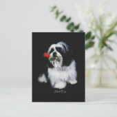 Shih Tzu mit Rose Postkarte (Stehend Vorderseite)