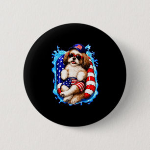 Shih Tzu mit Sonnenbrille patriotischer Hund Somme Button