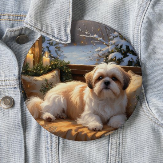 Shih Tzu mit Weihnachtsbeleuchtung Urlaub Button (Beispiel)
