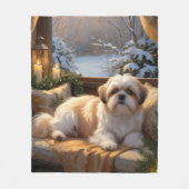 Shih Tzu mit Weihnachtsbeleuchtung Urlaub Fleecedecke (Vorderseite)