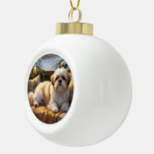 Shih Tzu mit Weihnachtsbeleuchtung Urlaub Keramik Kugel-Ornament (Rechts)