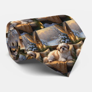 Shih Tzu mit Weihnachtsbeleuchtung Urlaub Krawatte