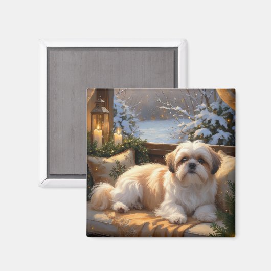 Shih Tzu mit Weihnachtsbeleuchtung Urlaub Magnet (Vorderseite/Rückseite)
