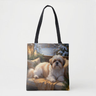 Shih Tzu mit Weihnachtsbeleuchtung Urlaub Tasche