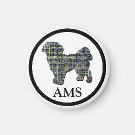Shih Tzu Niedlich Dog Silhouette Y& Blue Grid Magnet